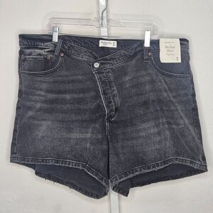 Abercrombie & Fitch The Dad‎ High Rise Black Denim Cutoff Shorts Size 36 22 NWT
